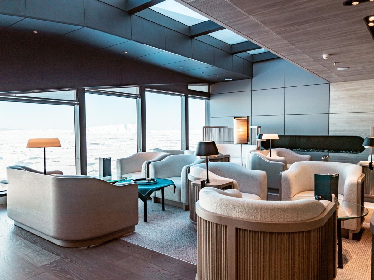 Lounge onboard Ponant's Le Commandant Charcot in Antarctica
