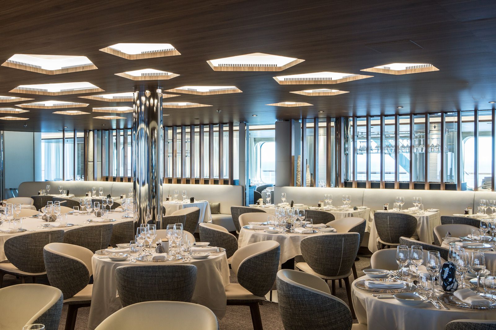 Restaurant onboard Ponant's Le Commandant Charcot in Antarctica