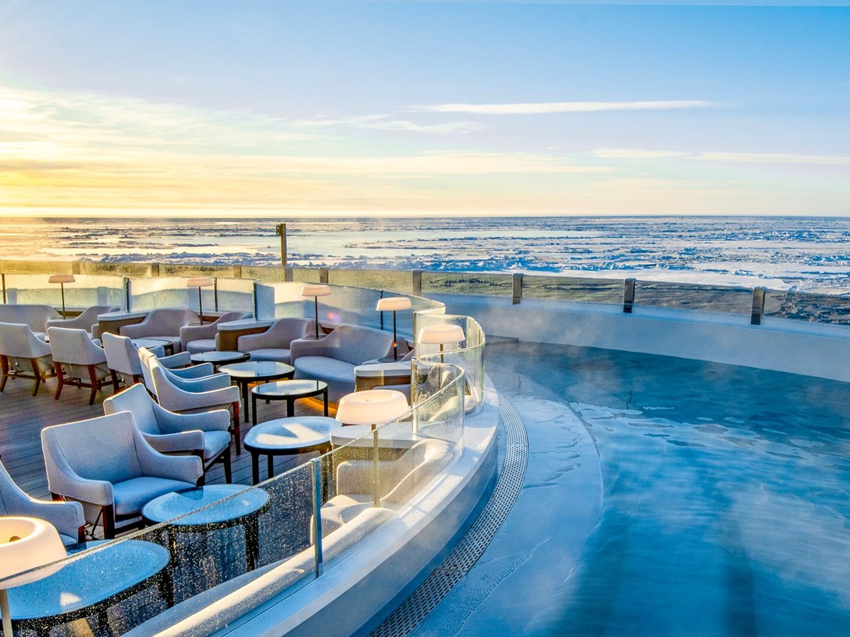 Heated lagoon swimming pool onboard Ponant's Le Commandant Charcot in Antarctica