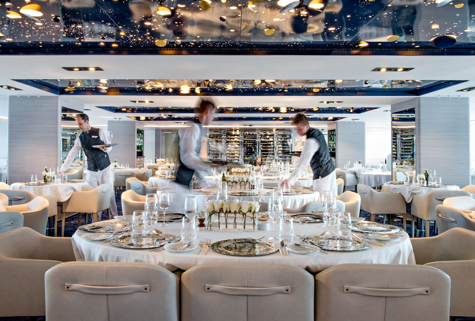 Restaurant onboard Ponant's Le Lyrial cruise ship in Antarctica