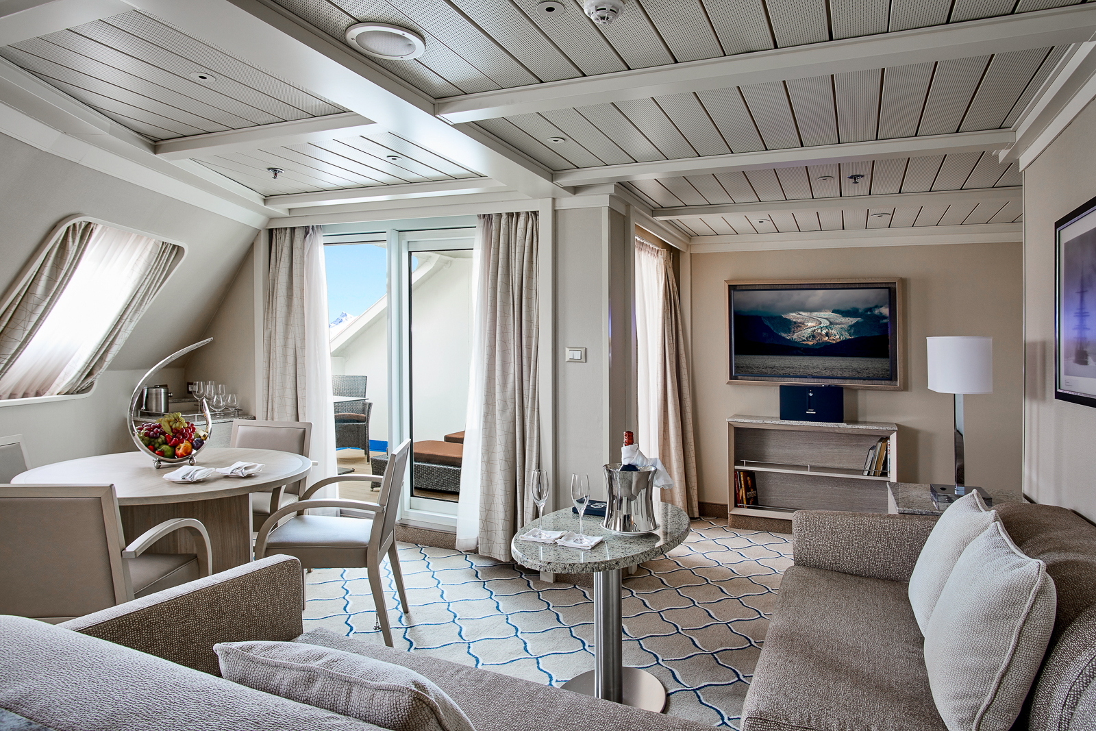 Guest cabin lounge onboard the Silver Cloud in Antarctica