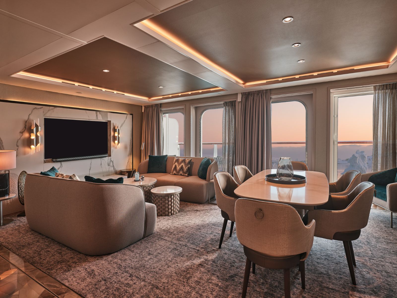 Living room of a Grand Suite on board the Silver Endeavour