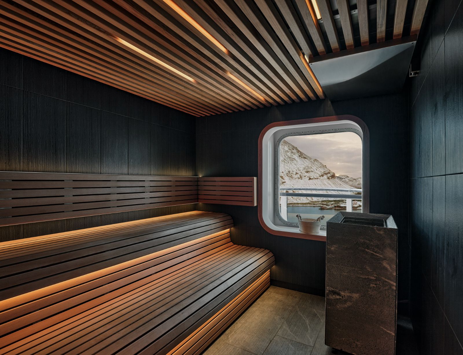 Sauna on board the Silver Endeavour luxury cruise liner