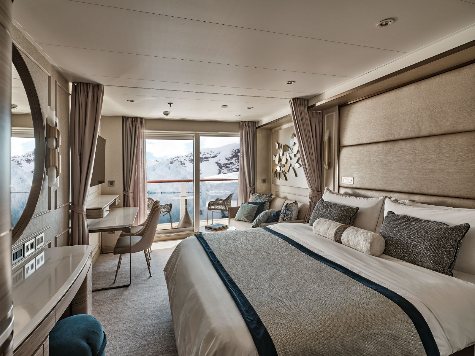 A veranda suite on board the Silver Endeavour luxury cruise liner