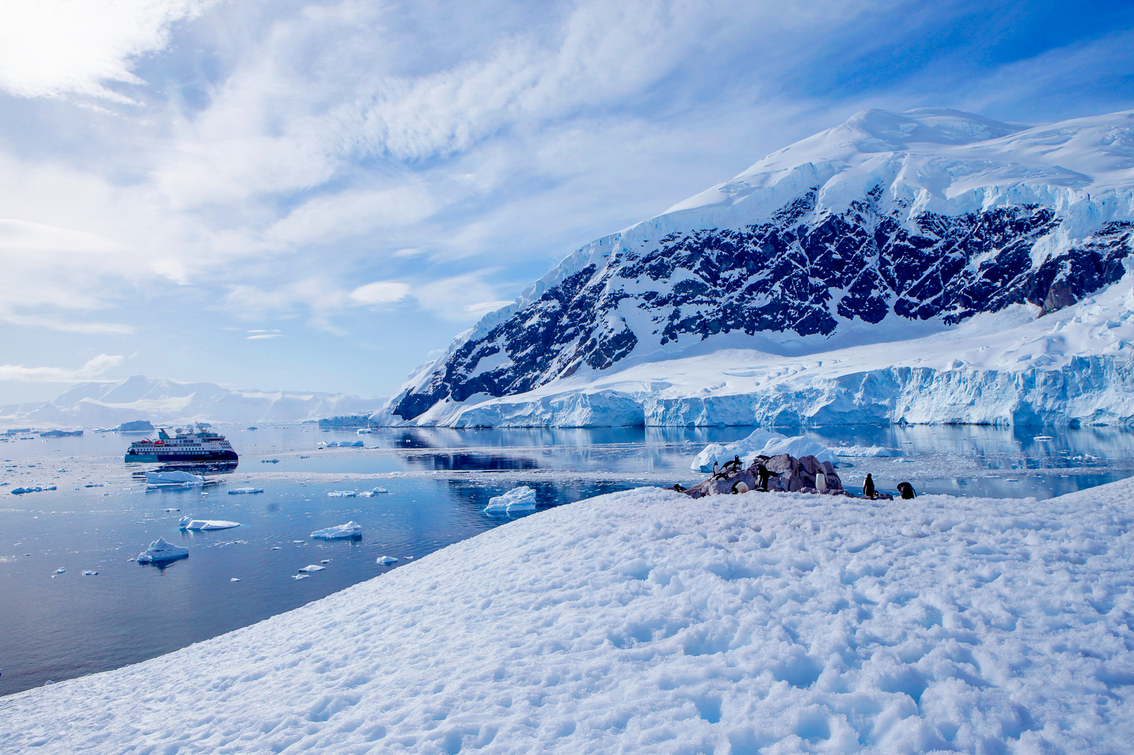 Aurora Expeditions' Sylvia Earle cruise ship navigating the Antarctic
