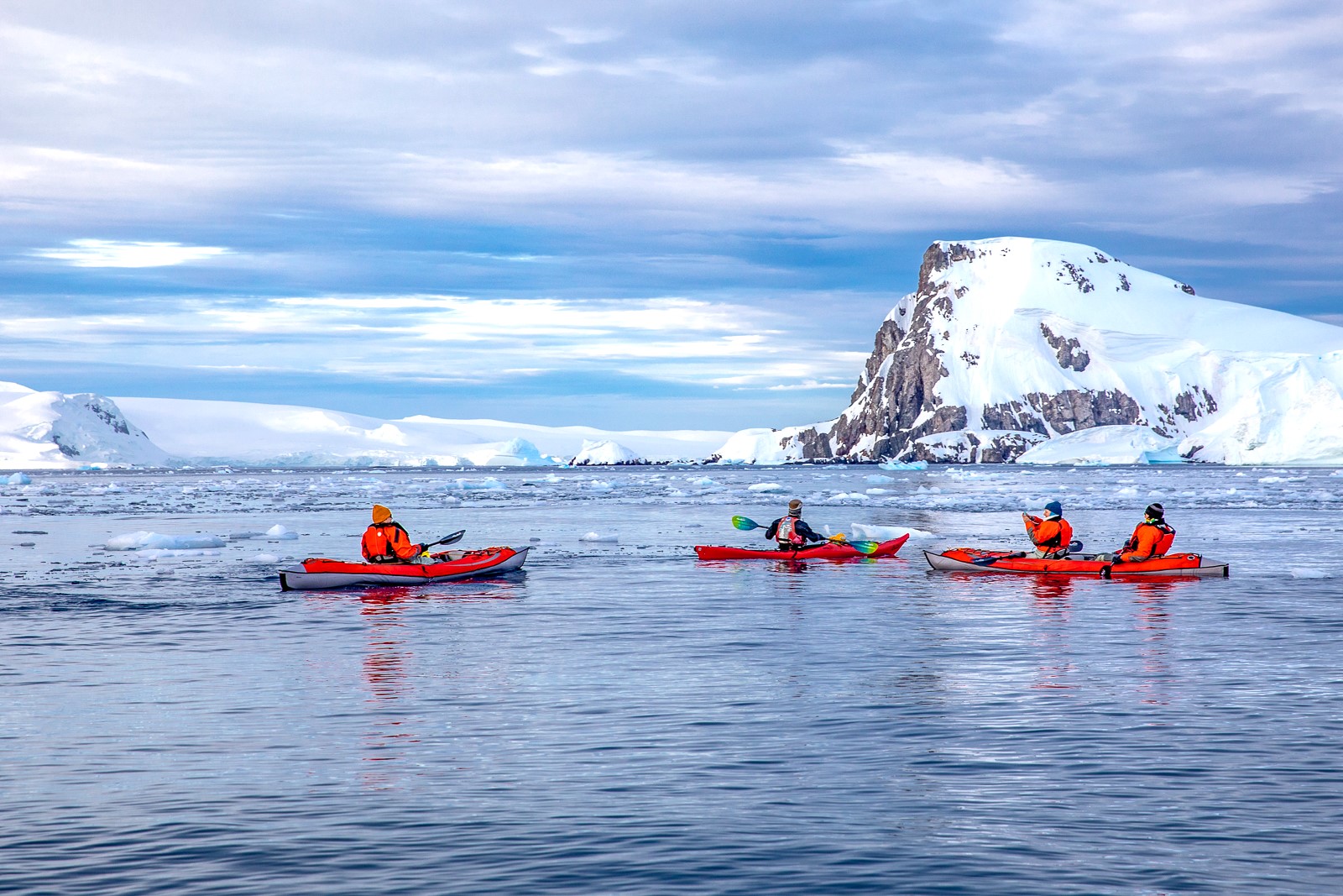 Kayaking in Curtis Bay, Antarctica from Aurora Expeditions' Sylvia Earle cruise ship