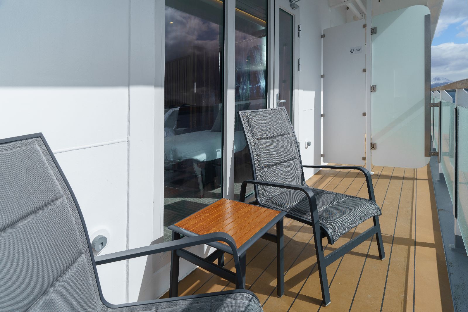 Private balcony of a guest suite on the Ultramarine cruise ship in Antarctica