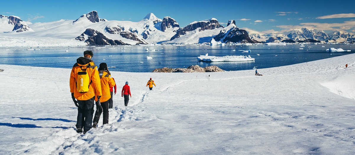 Trekking in Antarctica during an expedition from Ultramarine