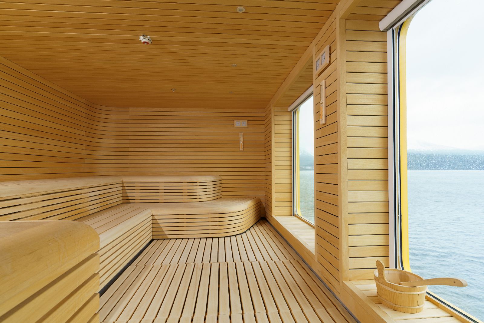 Sauna with ocean views on board the Ultramarine cruise ship in Antarctica
