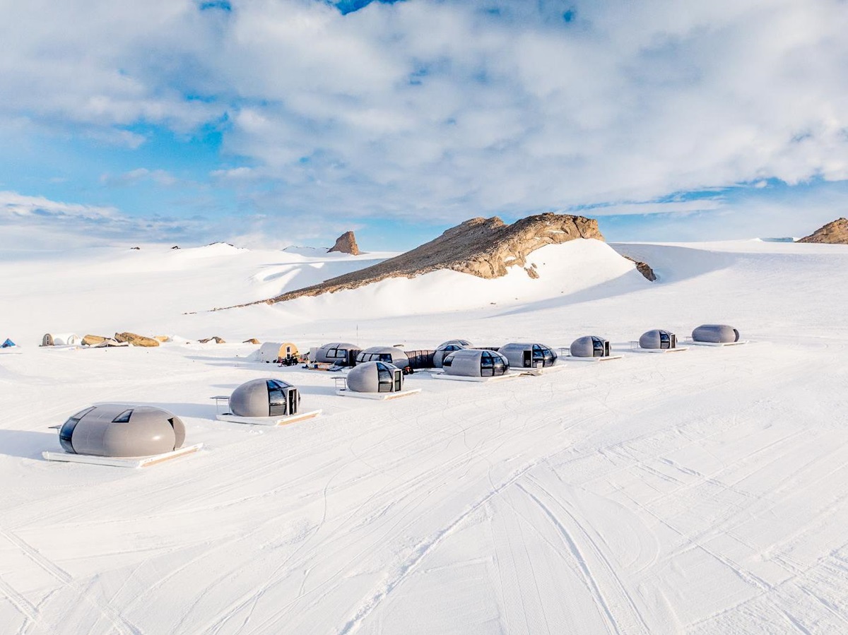 Exterior view of Echo camp by White Desert in Antarctica