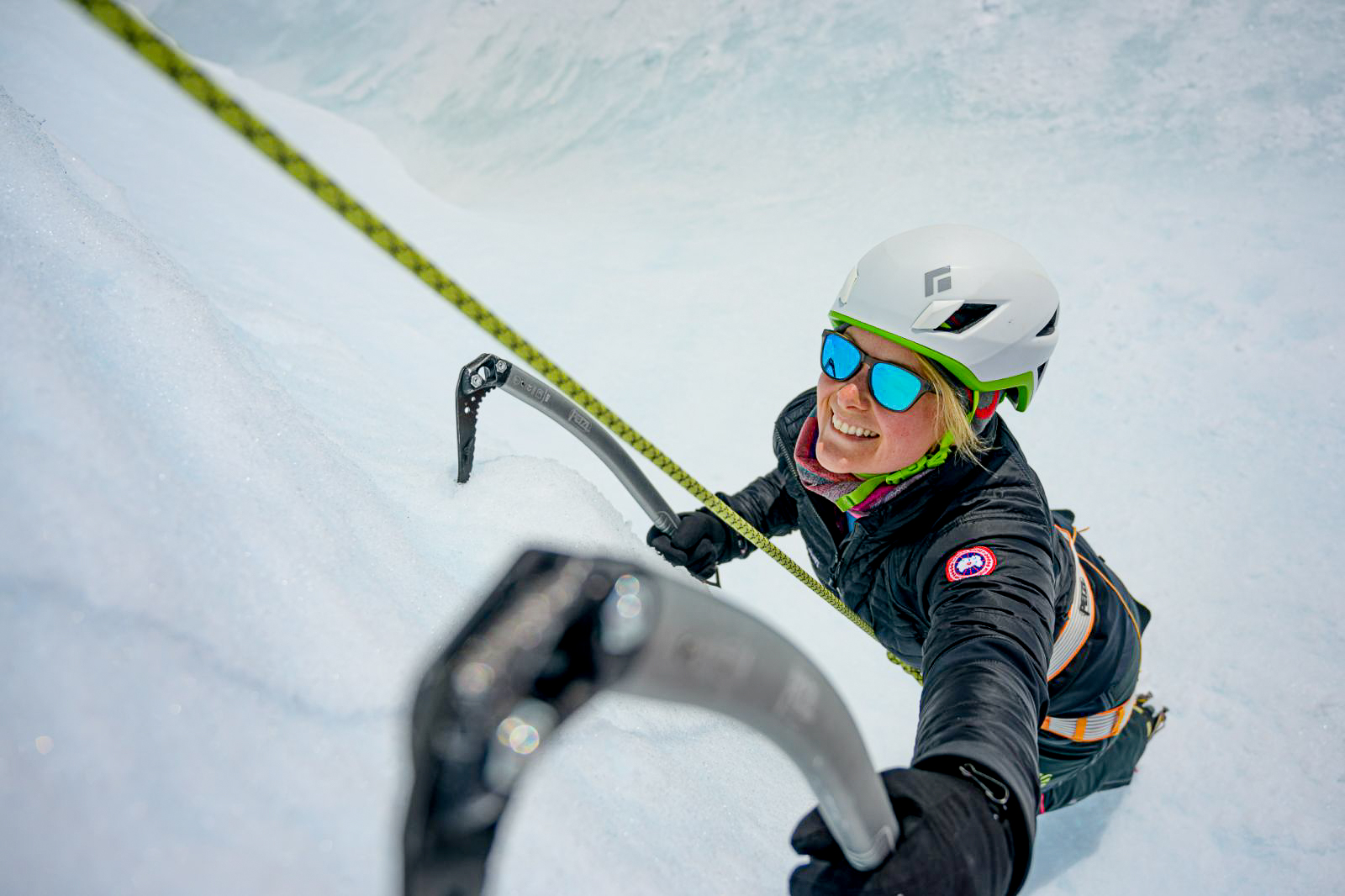 Ice climbing near Echo camp by White Desert in Antarctica