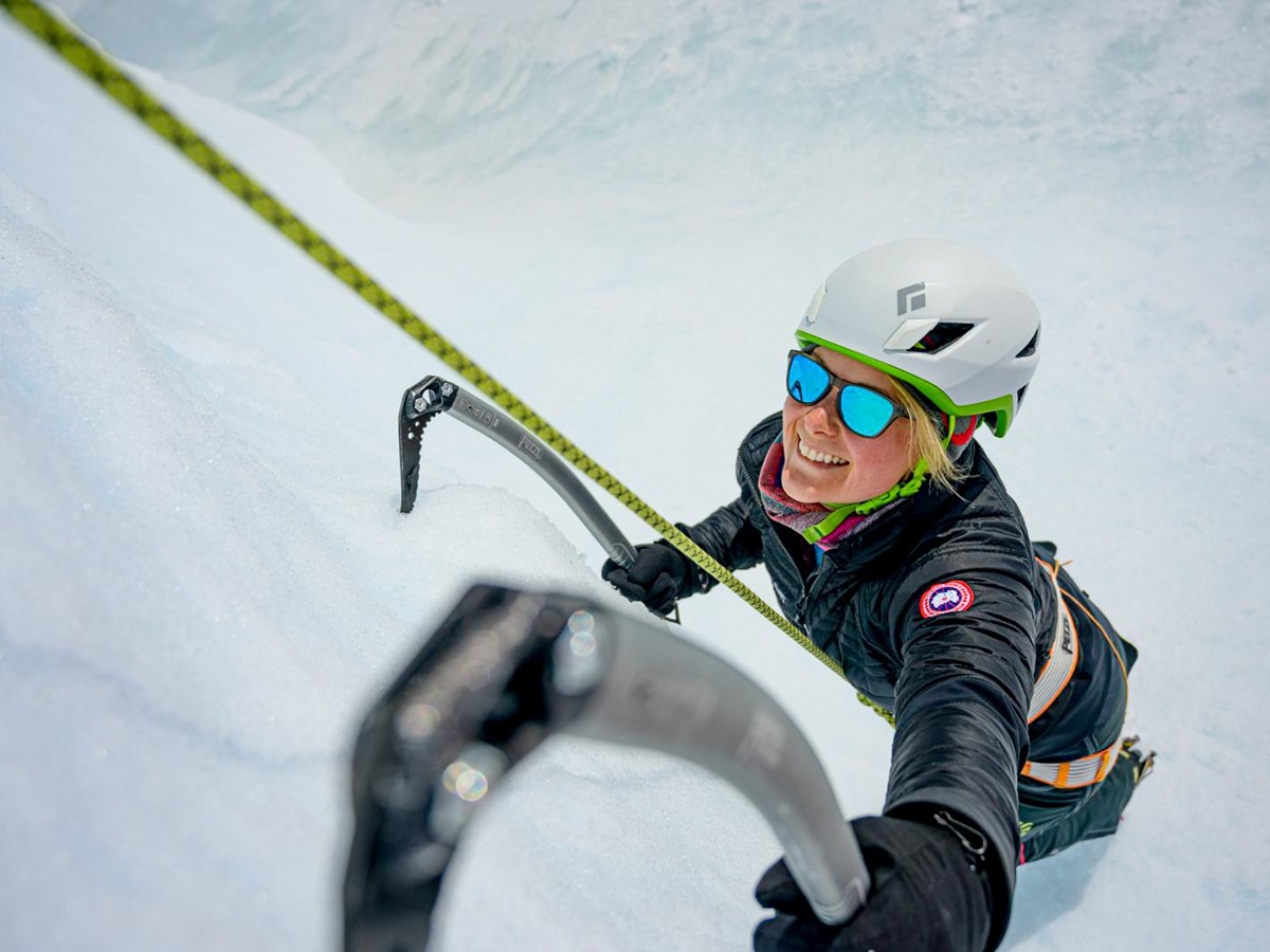 Ice climbing near Echo camp by White Desert in Antarctica