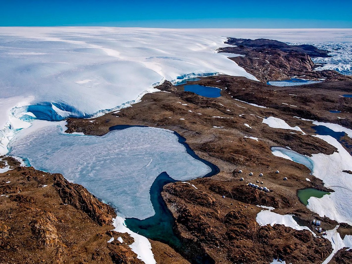 Aerial view of WHichaway camp by White Desert in Antarctica