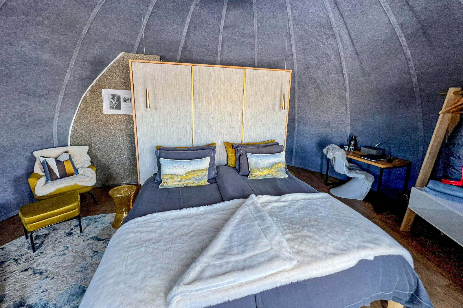 Guest bedroom in a 'polar pod' at White Desert's Whichaway camp in Antarctica