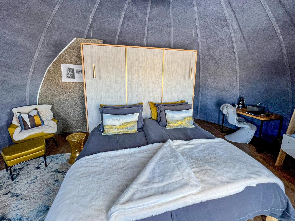 Guest bedroom in a 'polar pod' at White Desert's Whichaway camp in Antarctica