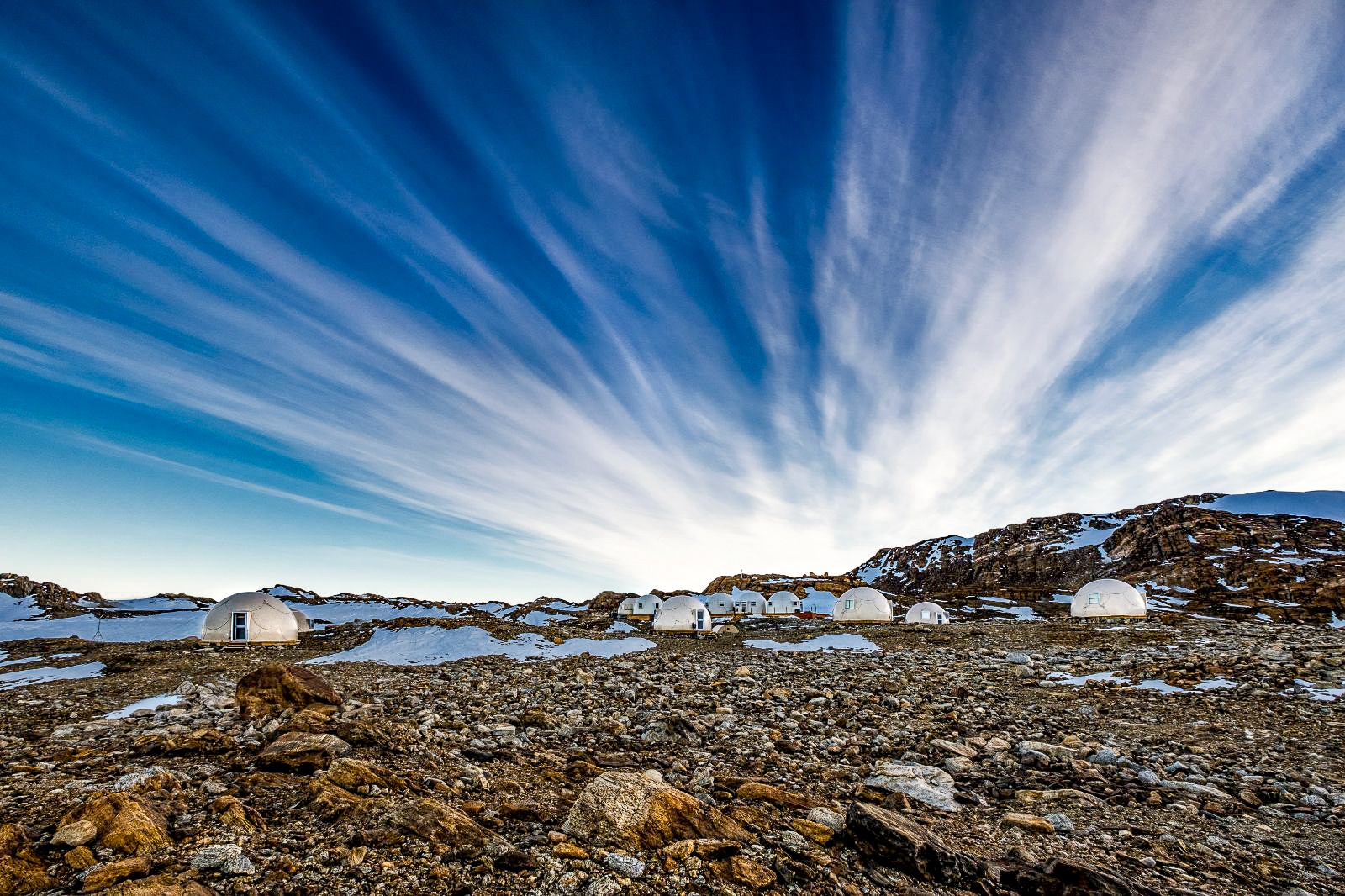Exterior view of Whichaway camp by White Desert in Antarctica