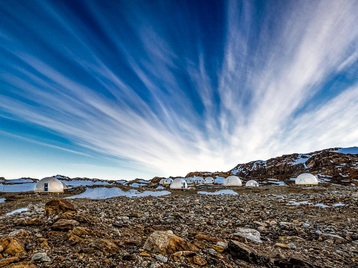 Exterior view of Whichaway camp by White Desert in Antarctica