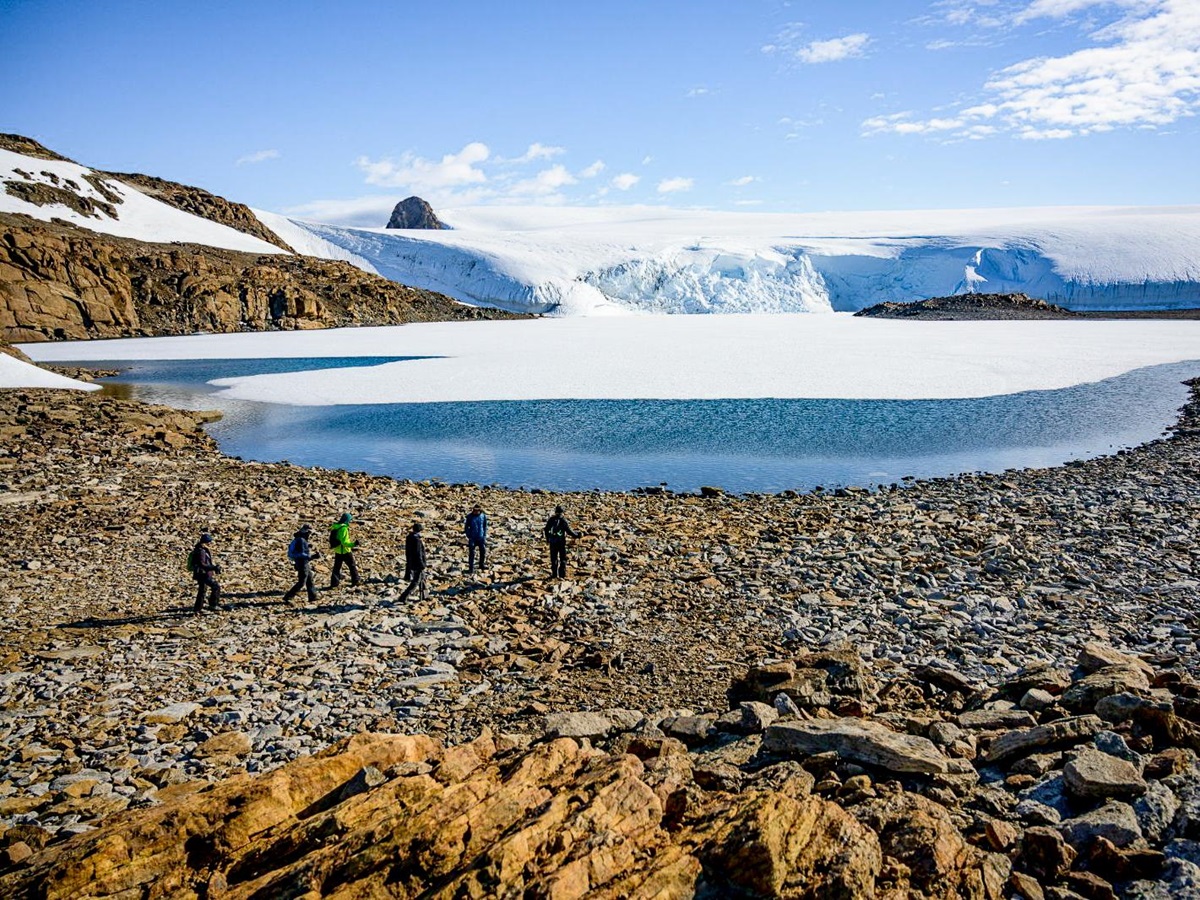Trekking along the Schirmacher Oasis near Whichaway camp in Antarctica