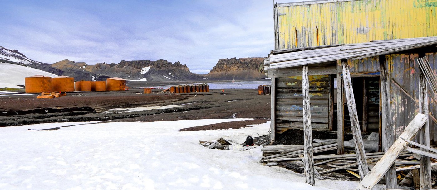 Ruins of an old whaling town on Deception Island in Antarctica