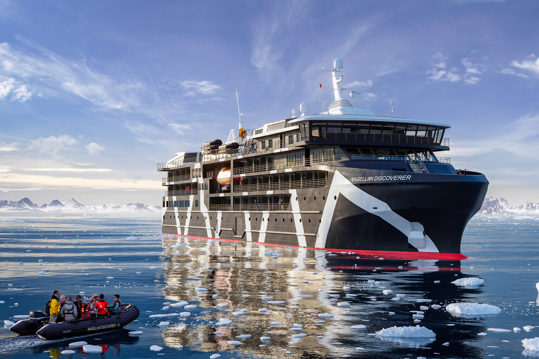 Exterior view of the Magellan Explorer in the Arctic