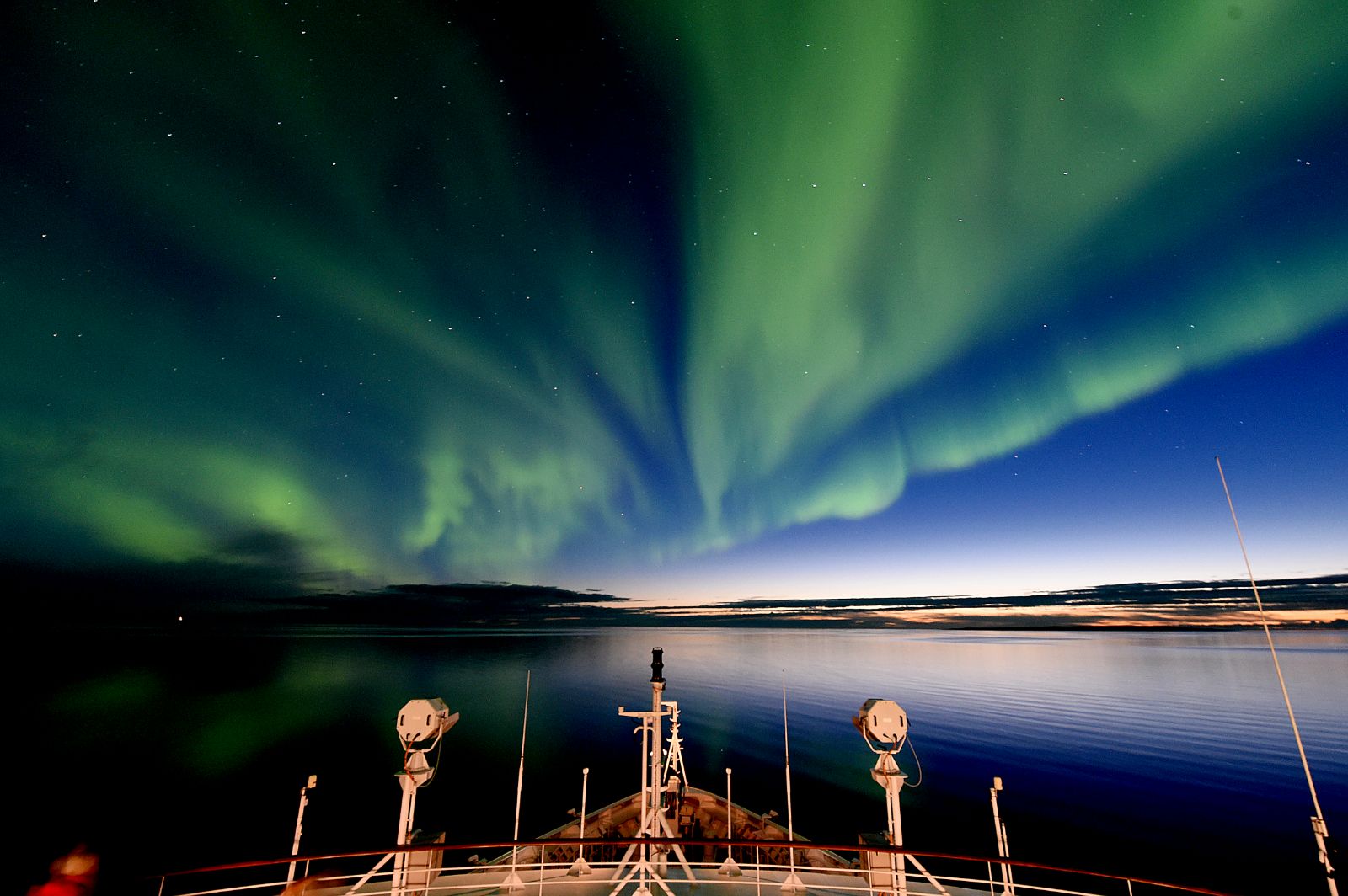 Aurora Borealis in the Arctic spotted from Ponant's Le Boreal cruise ship