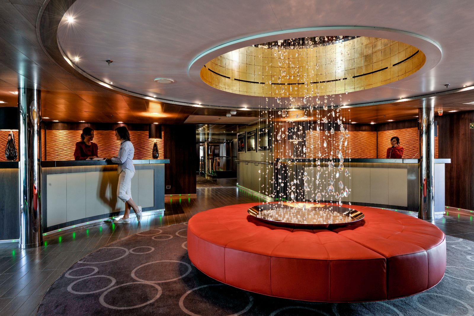 Lobby onboard Ponant's Le Boreal cruise ship in the Arctic