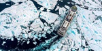 Aerial view of Ponant's Le Commandant Charcot cruise ship in the Arctic