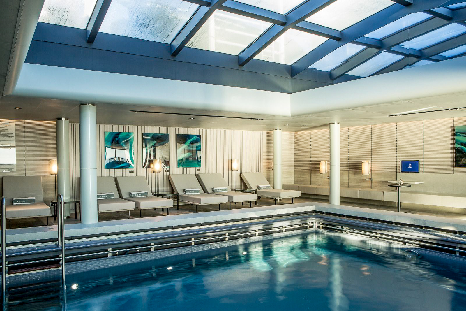 Swimming pool onboard Ponant's Le Commandant Charcot cruise ship in the Arctic