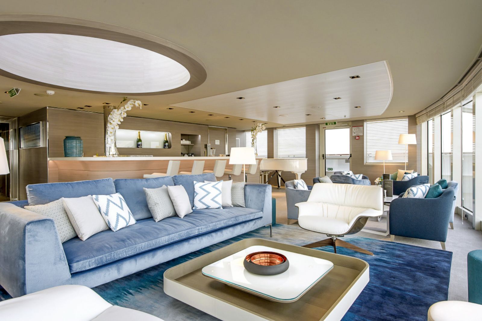 Guest lounge onboard Ponant's Le Lyrial cruise ship in the Arctic