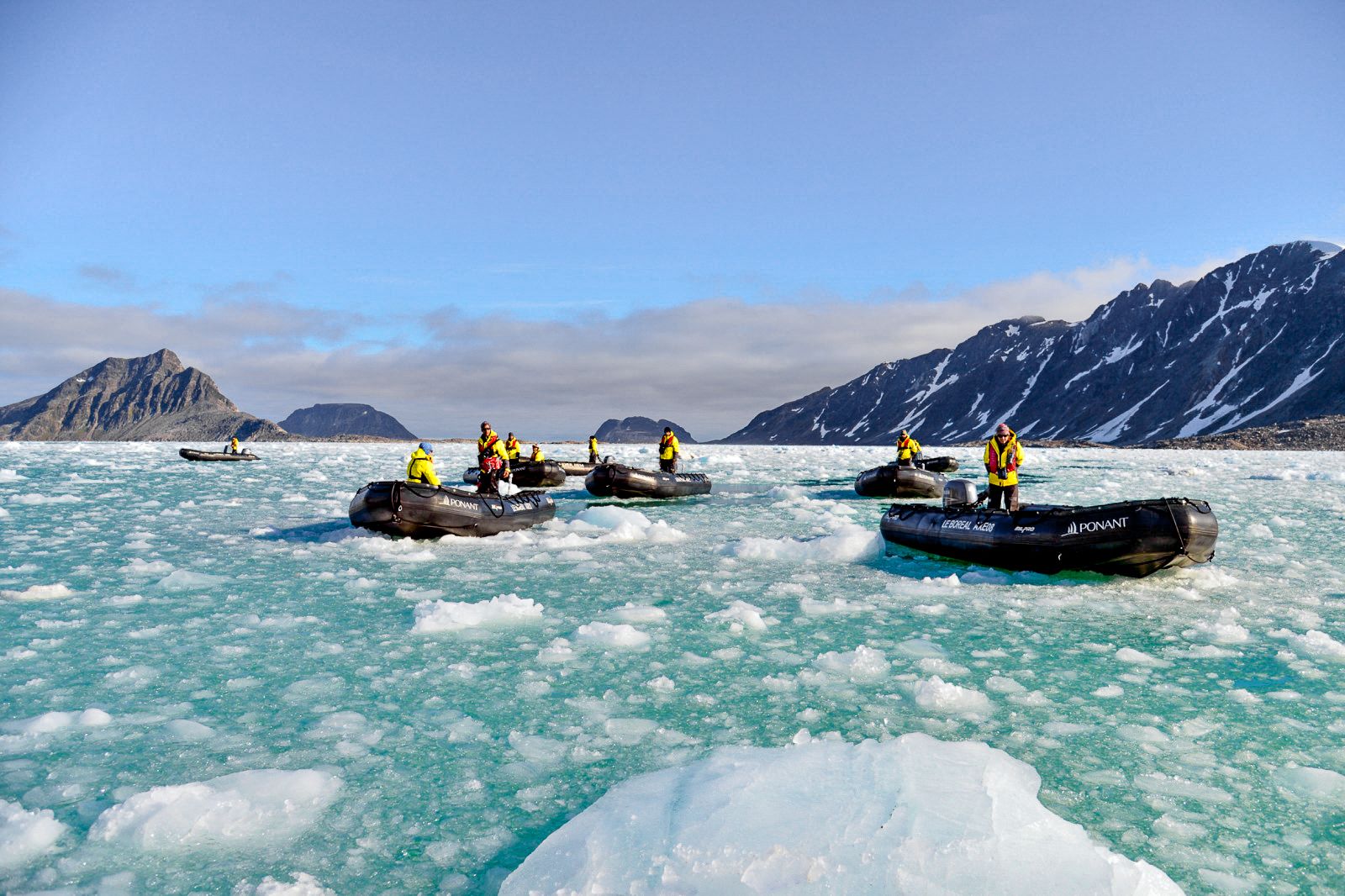 A zodiac safari over Arctic ice from Ponant's Le Lyrial cruise ship
