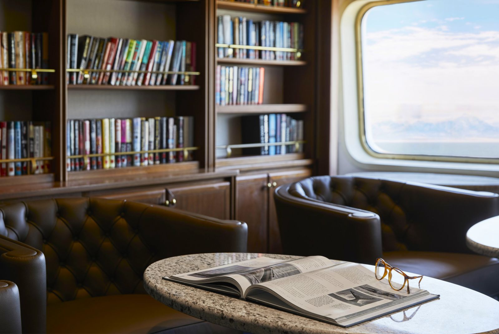 Library area onboard Silversea's Silver Cloud cruise ship in the Arctic