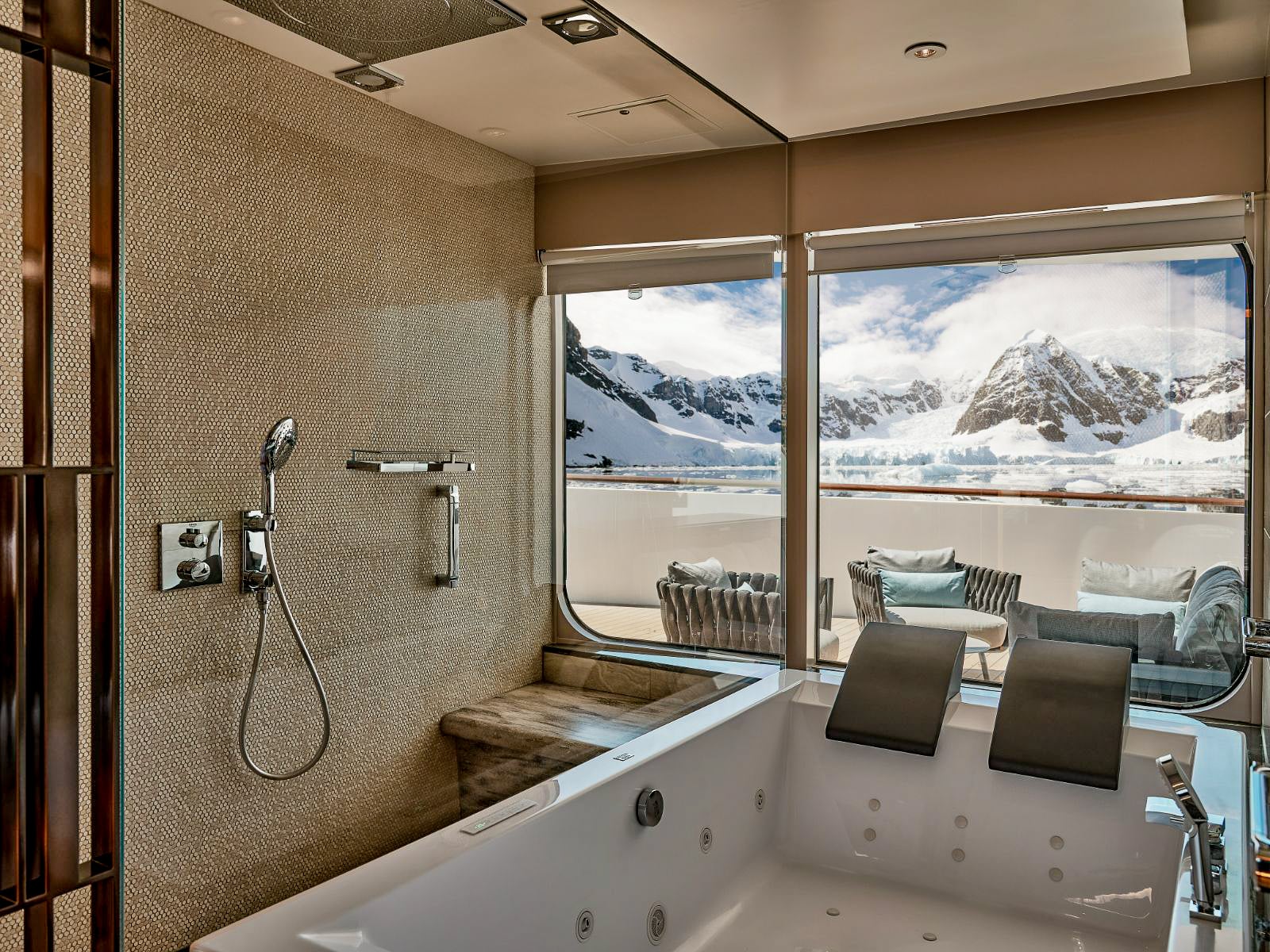 Guest bathroom onboard Silversea's Silver Endeavour in the Arctic