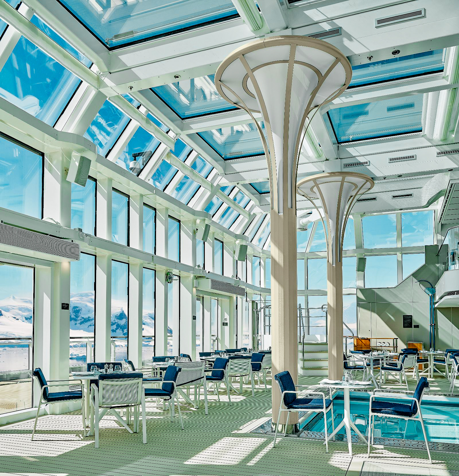 Swimming pool deck onboard the Silversea Silver Endeavour in the Arctic