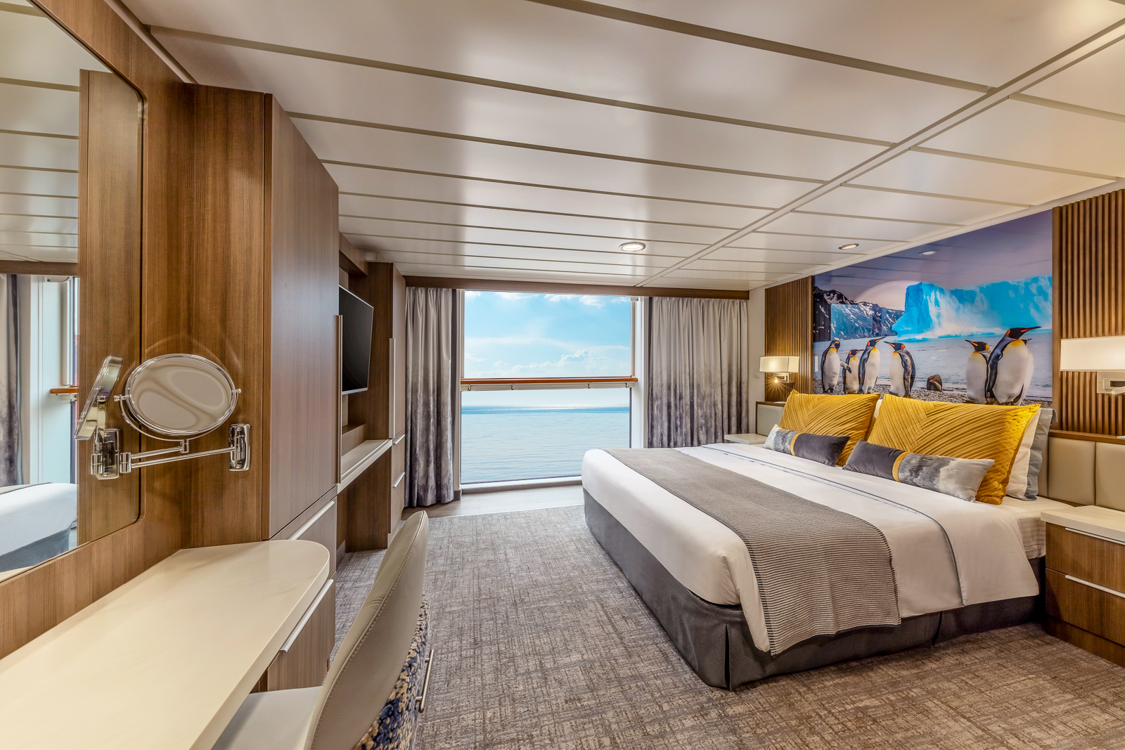 Superior stateroom onboard Aurora Expeditions' Sylvia Earle expedition cruise ship in the Arctic