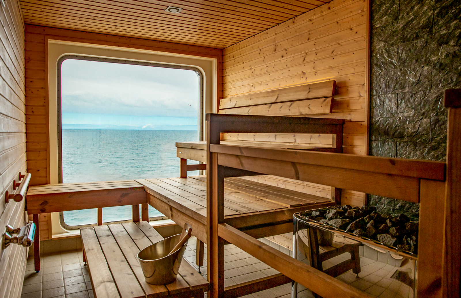 Sauna onboard Aurora Expeditions' Sylvia Earle expedition cruise ship in the Arctic