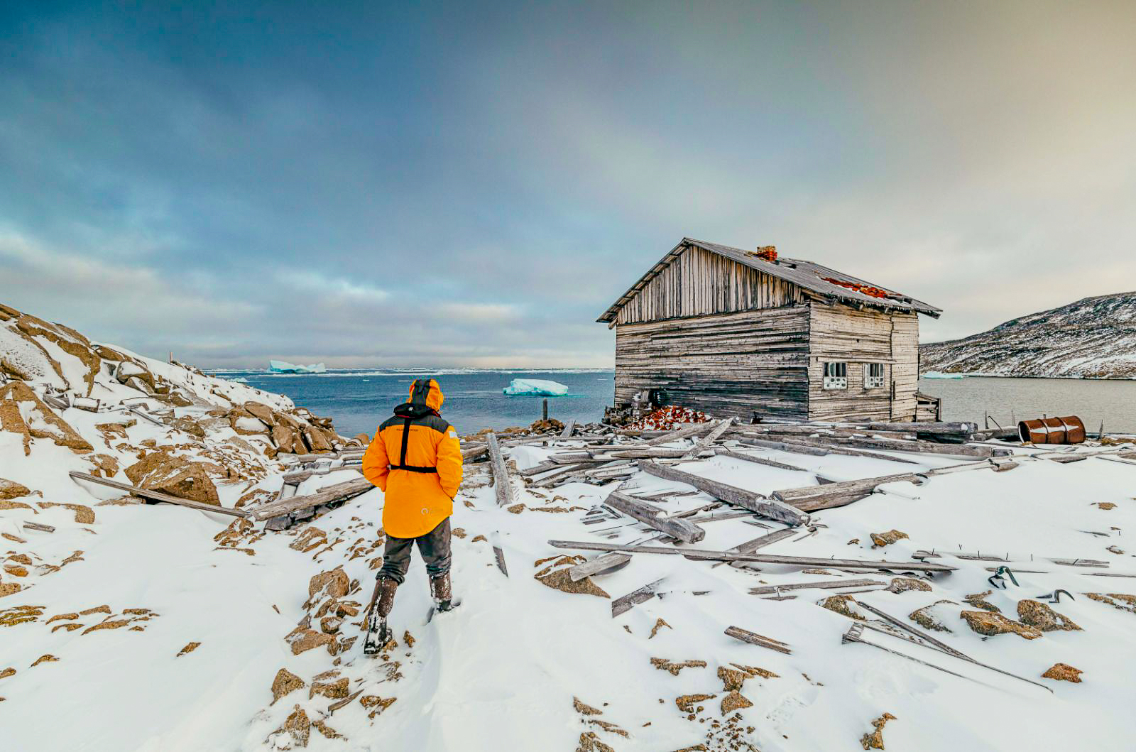 An Arctic settlement viewed by guests of Quark Expeditions' Ultramarine cruise ship