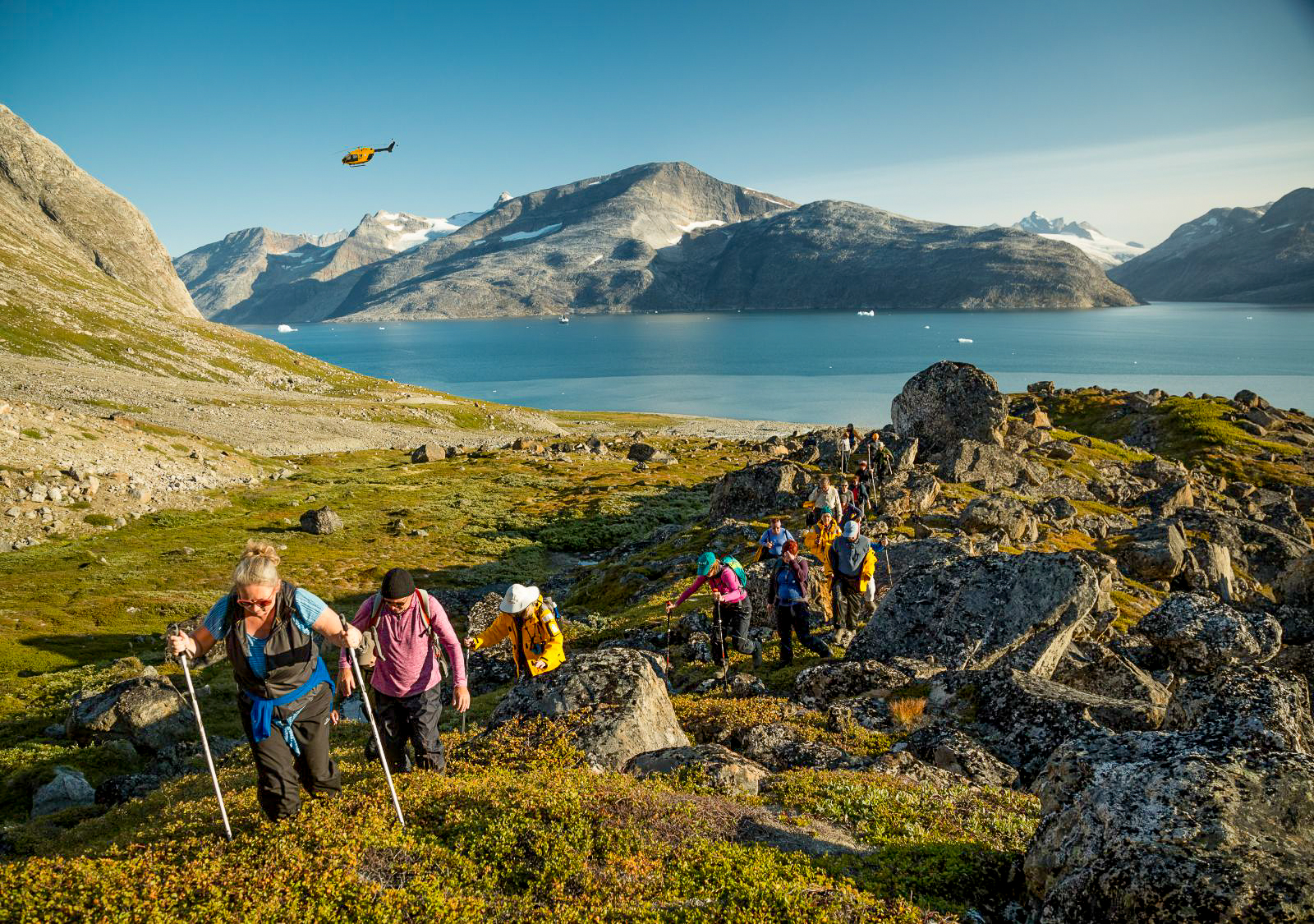 Guests of Quark Expeditions' Ultramarine trekking in Greenland