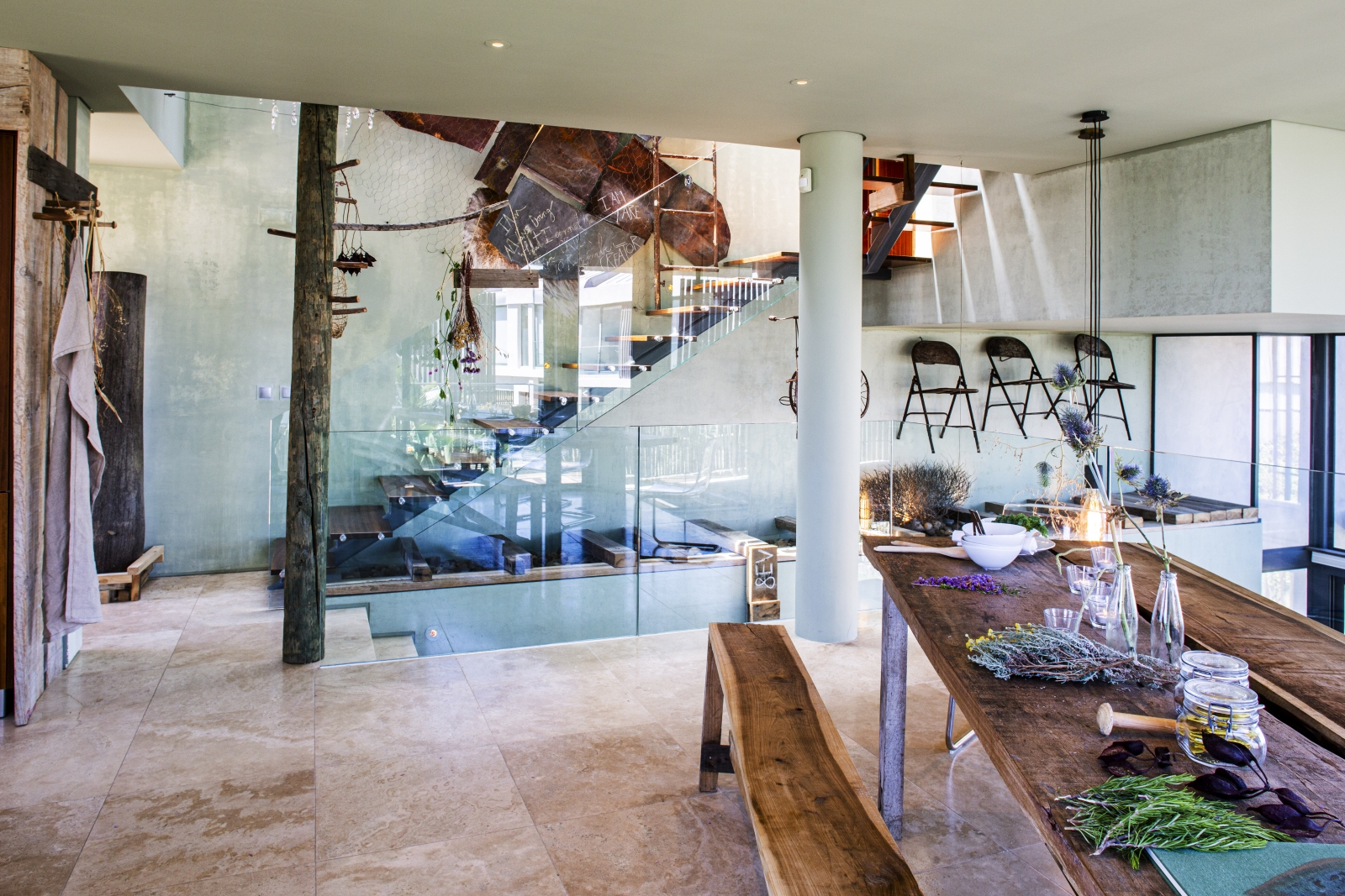 dining room in a villa with beautiful wooden table