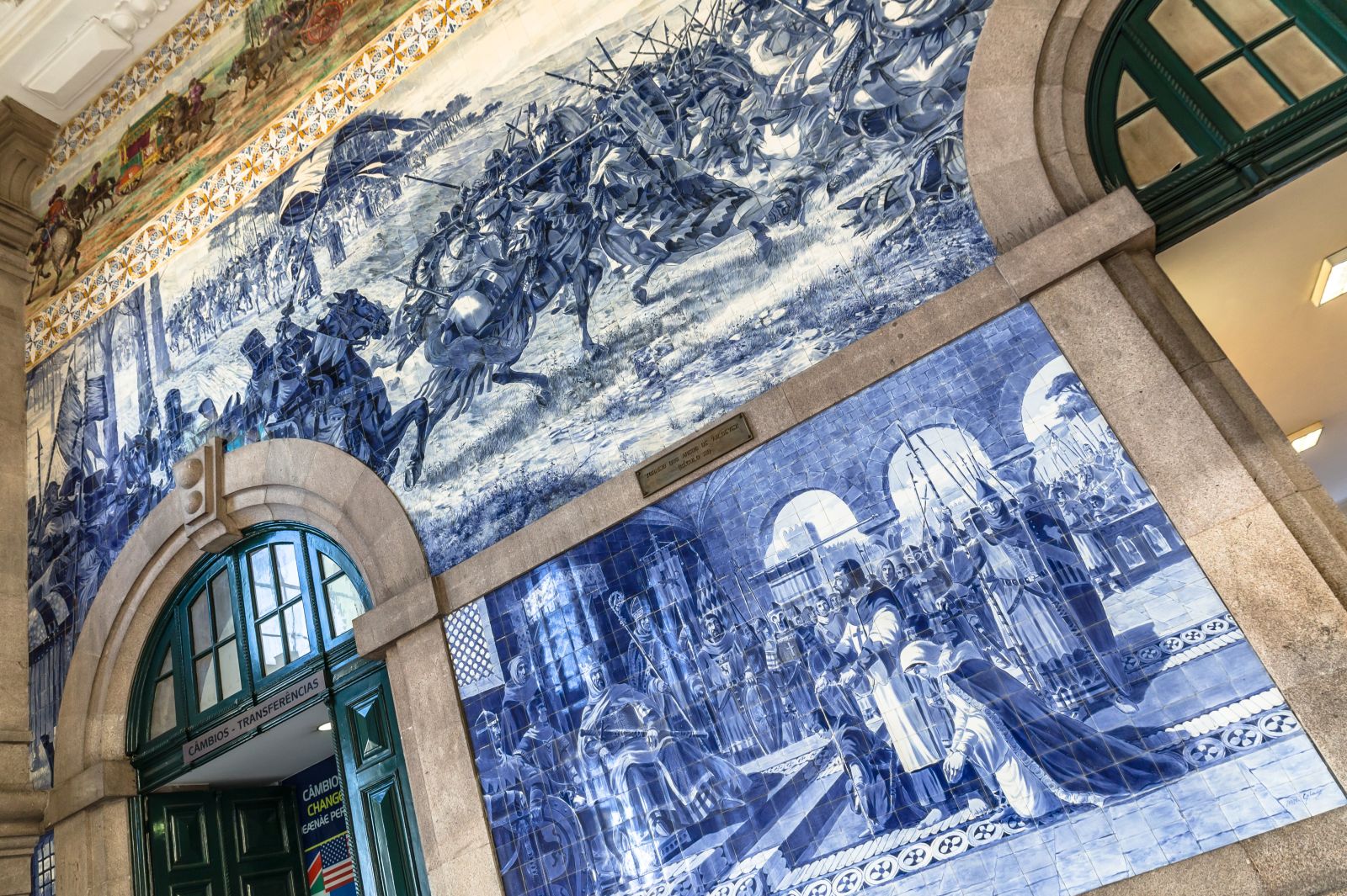 Azulejo tiles in Sao Bento station Lisbon