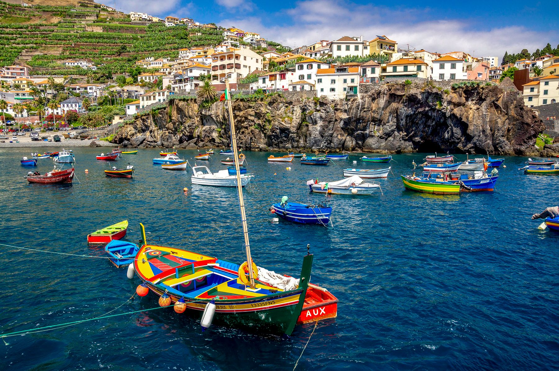 Colourful boats moored on the island of Madeira