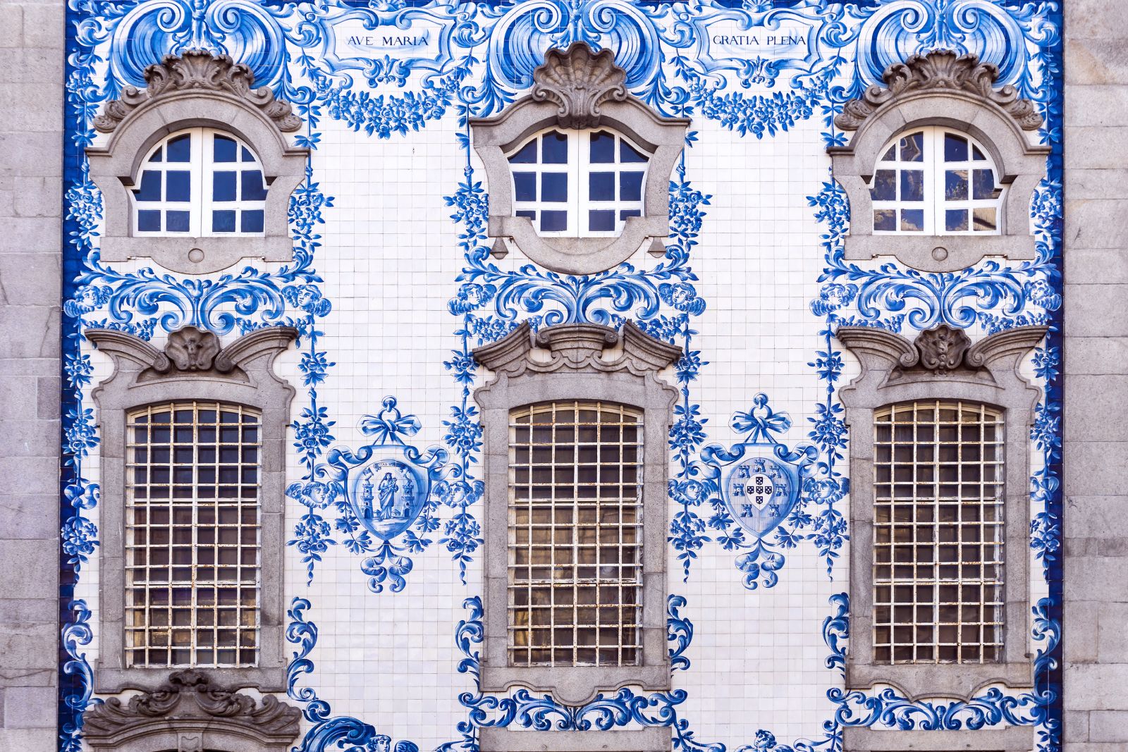 Facade of an historic building in Porto with azulejo tiles