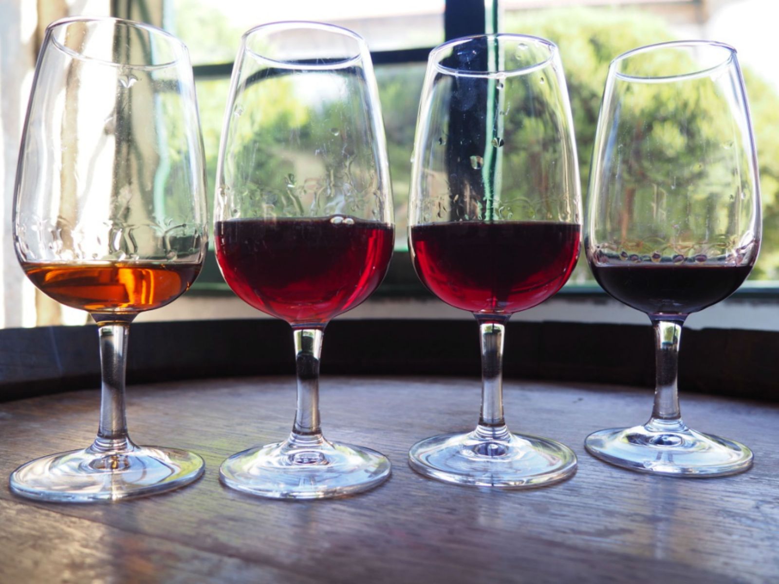 Different varieties of port wine ready for a tasting in Portugal