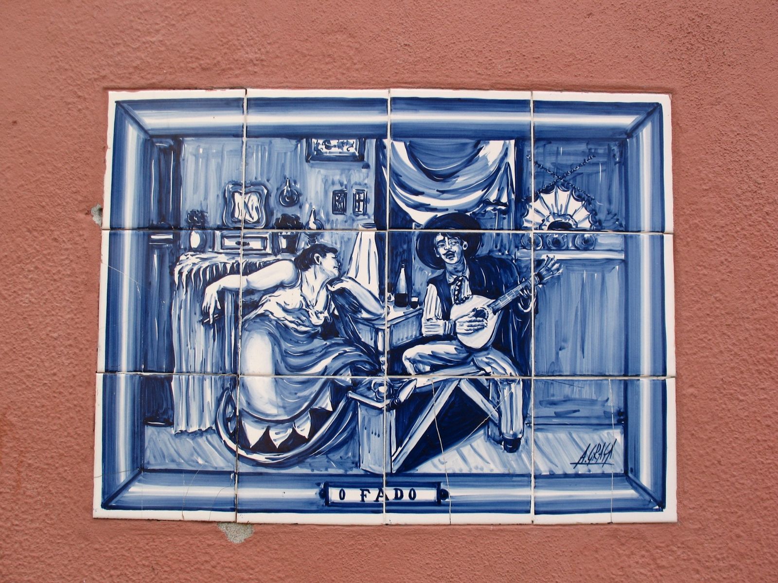 A ceramic mural of a Portuguese fado show