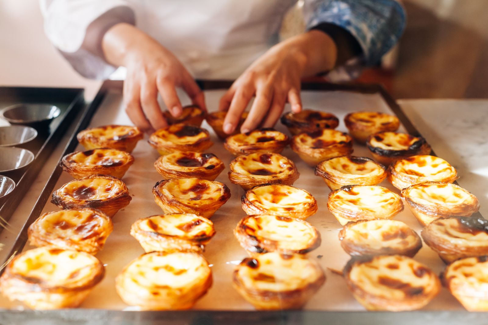 Typical pasteis de nata custard tarts in Portugal