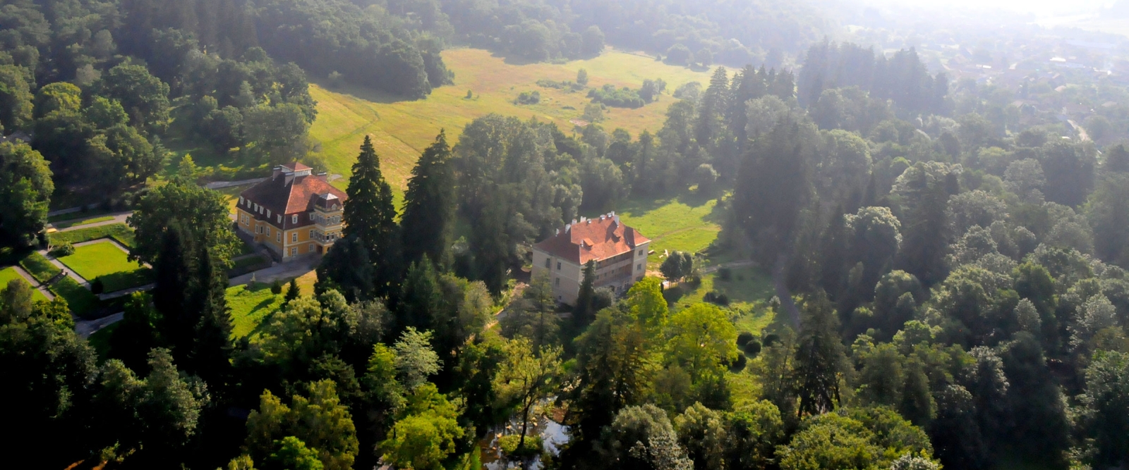 Aerial view of the Zabola estate in Romania