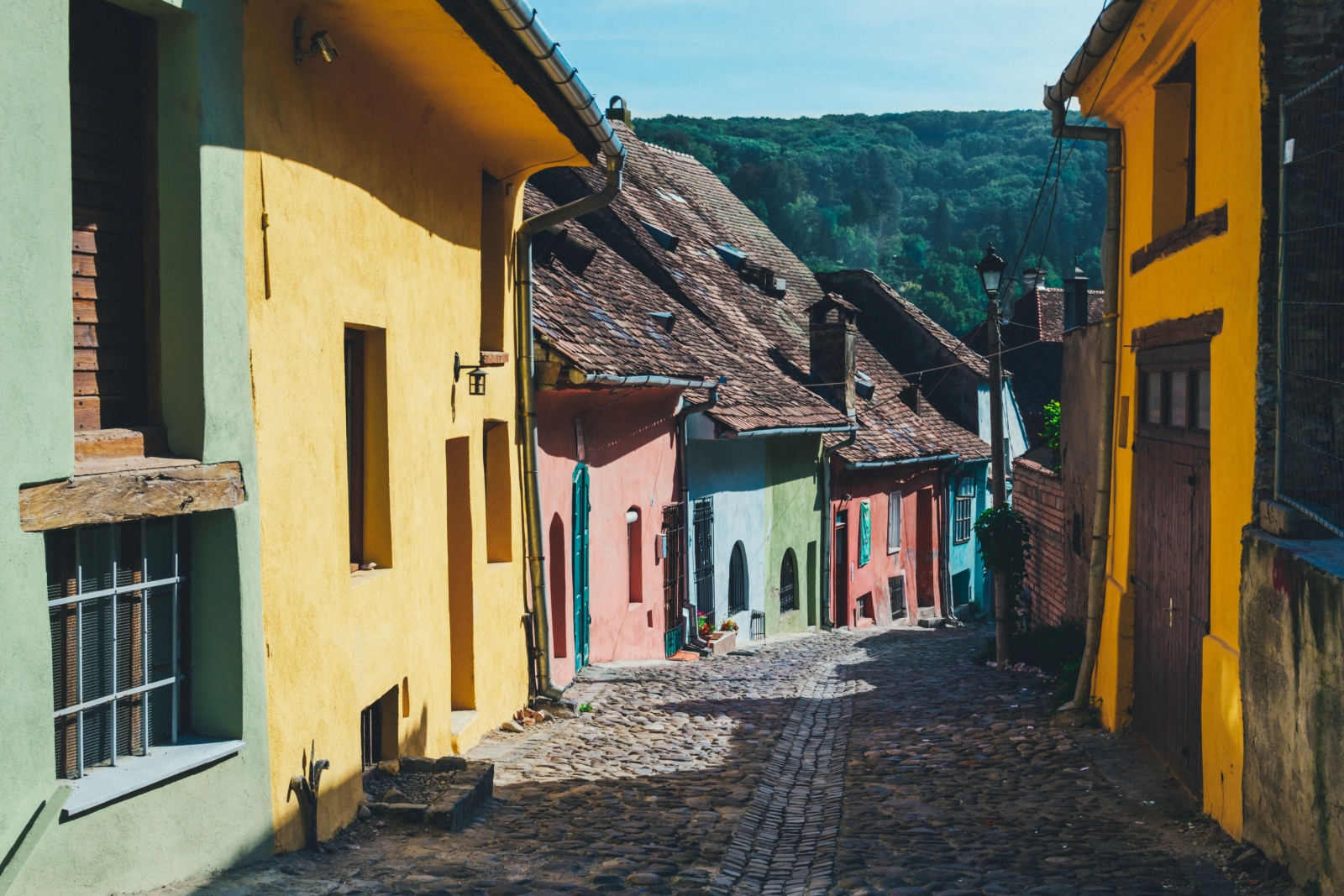 Colourful streets of Sighisoara in Romania