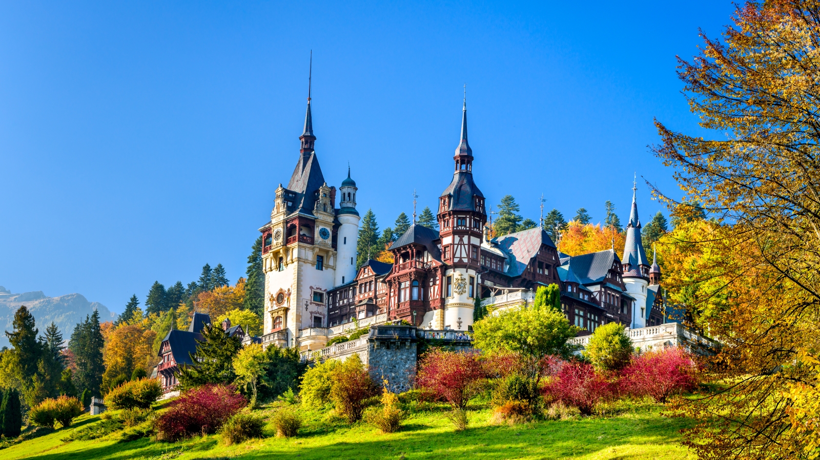 Peles Castle in Carpathian Mountains in Romania