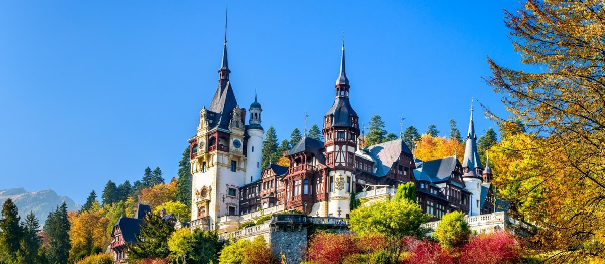 Peles Castle in Carpathian Mountains in Romania