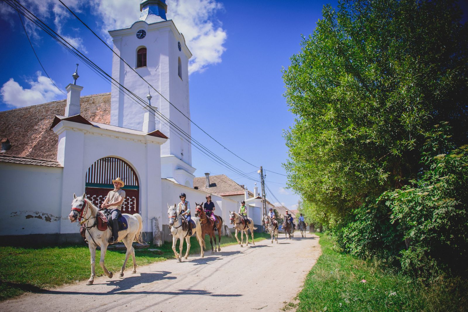 Horse riding through traditional villages in Transylvania, Romania