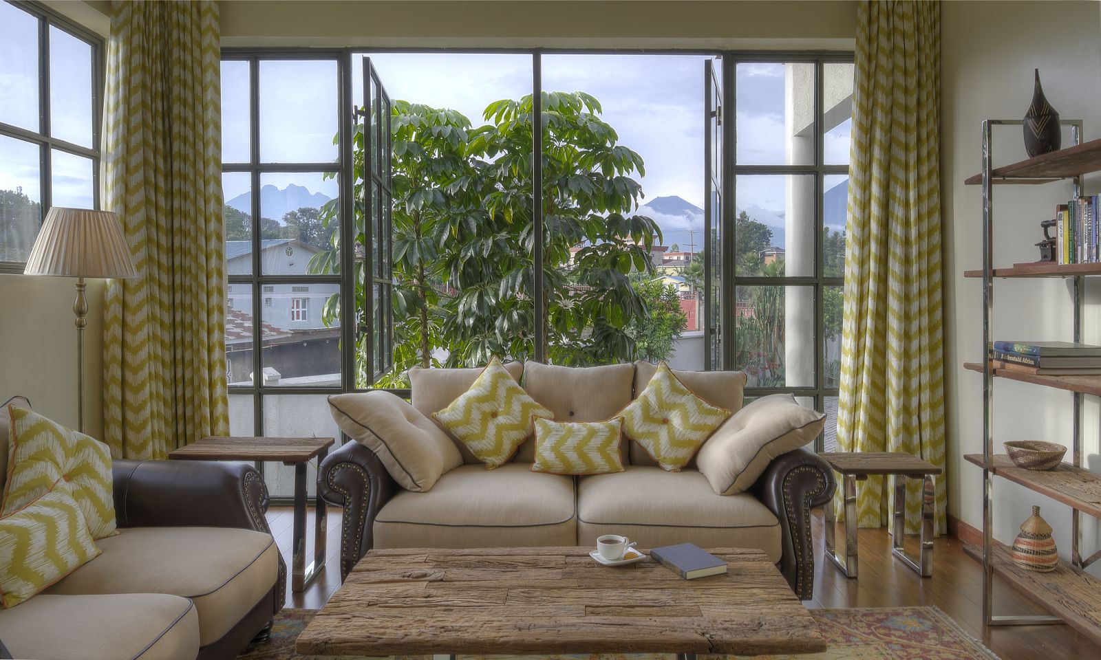 A view out the window from the sitting room at The Bishops House hotel in Rwanda 